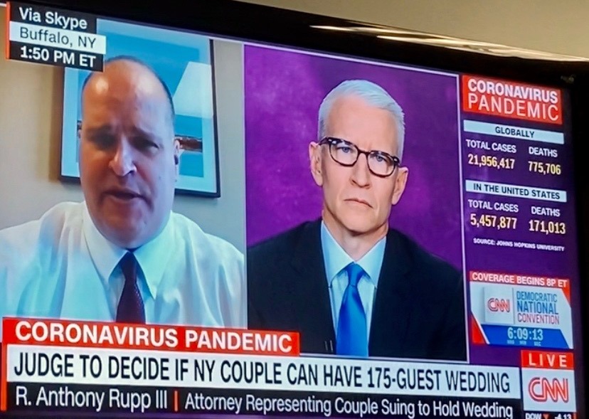 Tony Rupp speaks live with Anderson Cooper about equal protection rights for couples in NYS planning weddings during COVID. - Rupp Baase - People at Law