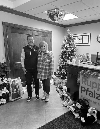 front desk of office with holiday decorations